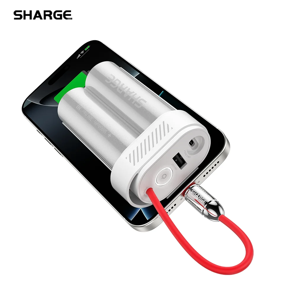 SHARGE Pouch Mini 10000mAh Power Bank 30W Portable Charger with Built-in Type C Cable to USB-A Port Battery Pack for iPhone 16