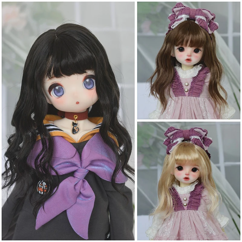 BJD doll wig for 1/3 1/4 1/6 size bjd girl wig trendy cute medium and long curly hair doll accessories (three colors)