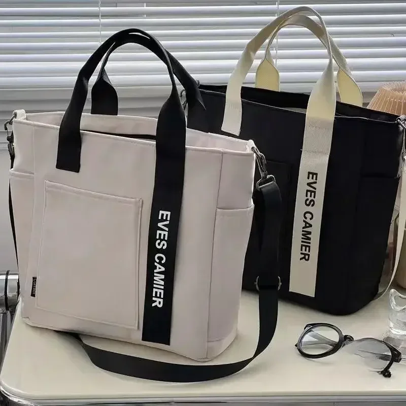 New Casual Tote Large Capacity Shoulder Bag Nylon Waterproof Canvas Handbag Simple Fashion Messenger Bags for Schoolgirl image 2