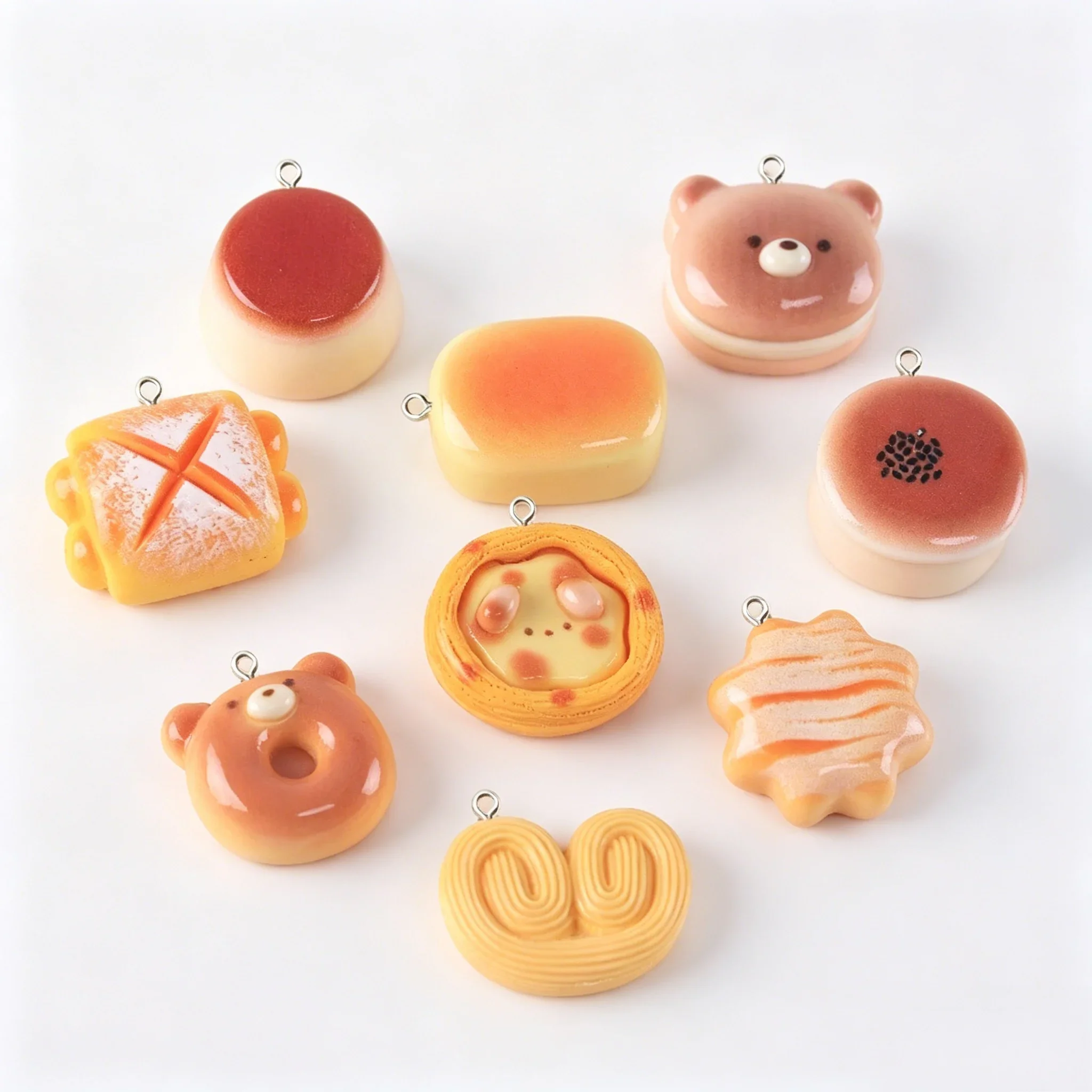 10Pcs Lovely Fake Food Resin Charms Kawaii Mini Bread Dessert Pendants For Keychain Earring Accessories