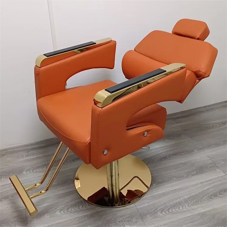 High Quality Reclining Styling Hairdressing Chair with Black Aluminium Metal Frame Custom Luxury Barber Shop Salon Furniture