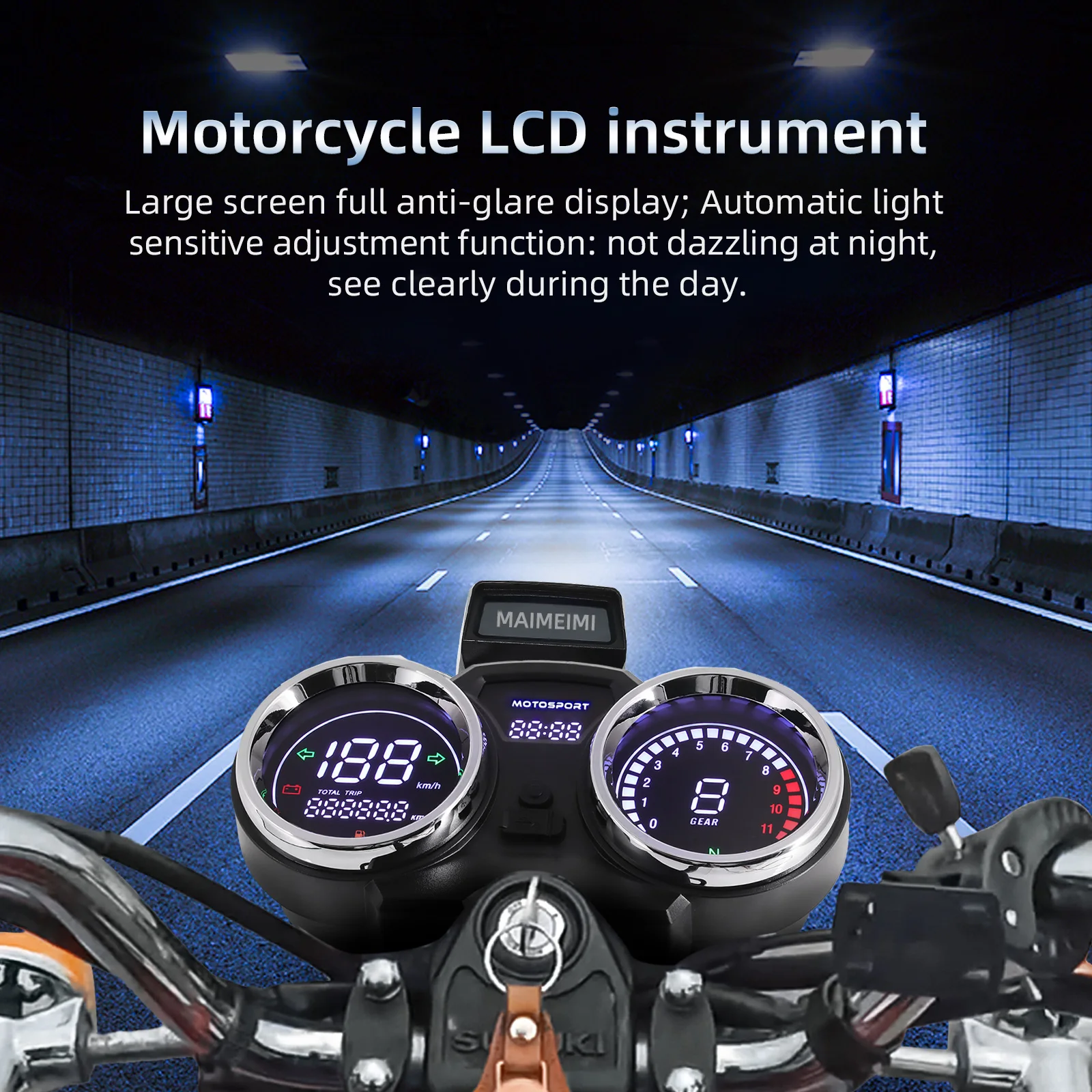 LED Digital Motorcycle GPS Speedometer RPM Tachometer Dashboard TRIP ODO Clock Oil Level Gague 1-11 Gear For 150Gato 250cc