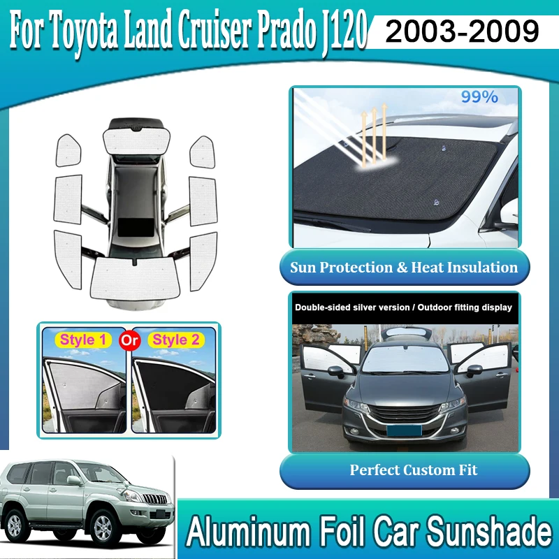Full Coverage Sunshades For Toyota Land Cruiser Prado J120 Accessories GX 470 2003~2009 2008 Windshield Side Window Shaby Visor