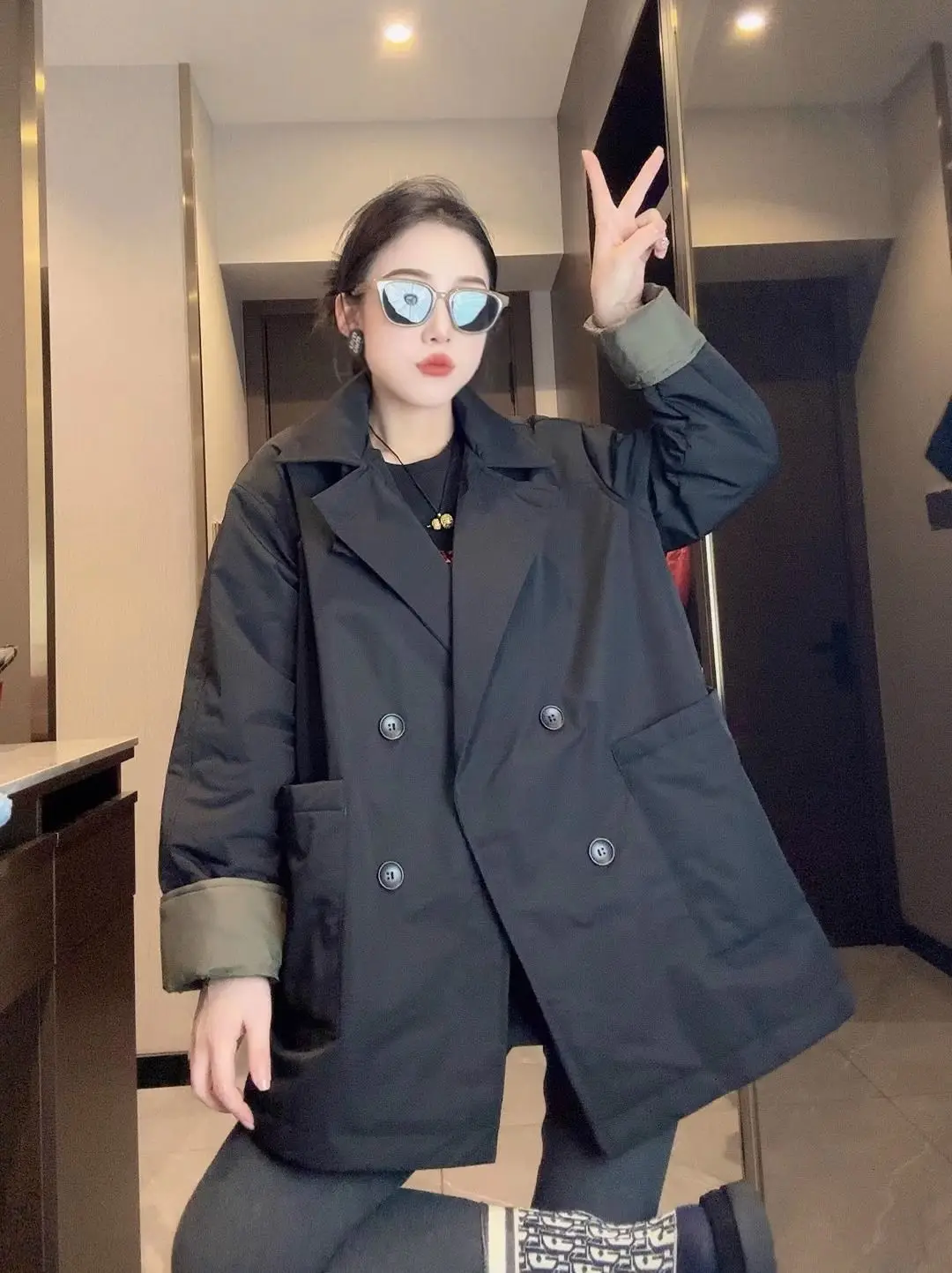 Spring and Autumn New Women's Oversized Cotton Jacket Loose Commuter Suit Collar Jacket