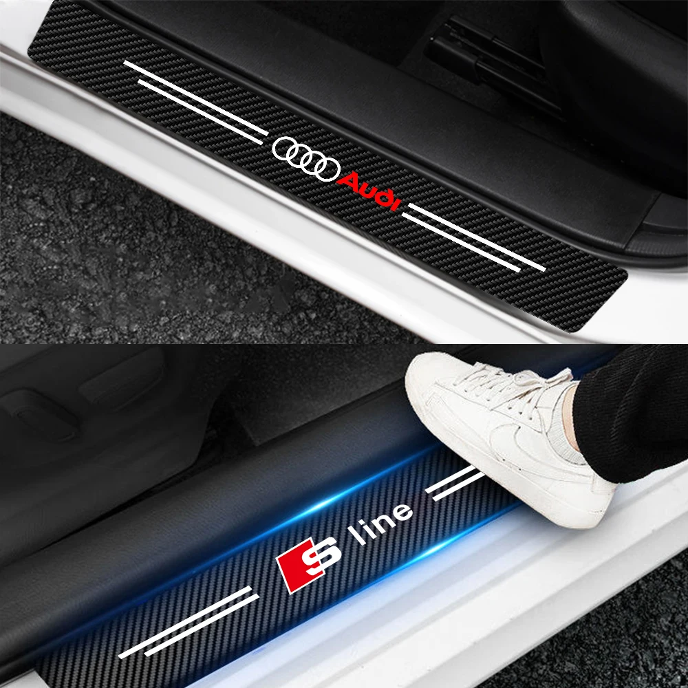 4pcs Carbon Fiber Logo Car Door Sill Anti-Scratch Guard Sticker For Audi A4 B7 A7 Sline S3 A8 A3 A1 A5 Q5 Q3 Q7 TT Q2L Quattro