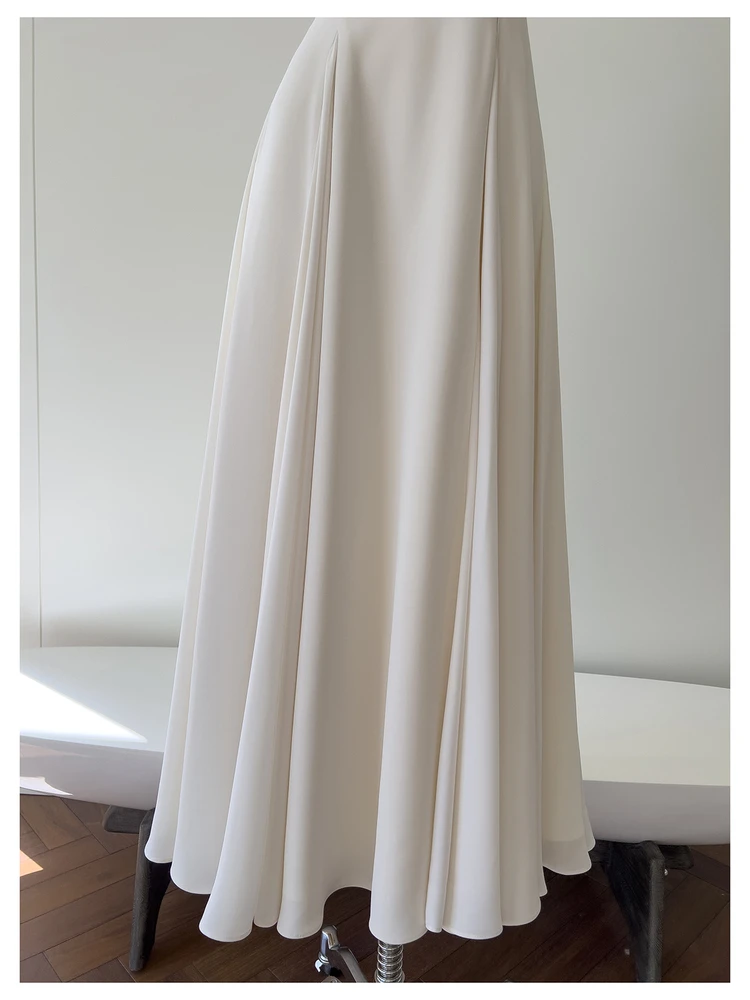 

Лето 202, белый длинный кардиган, легкий праздничный дрес, корейская версия, юбка трапециевидной формы на молнии, полиэфирное волокно