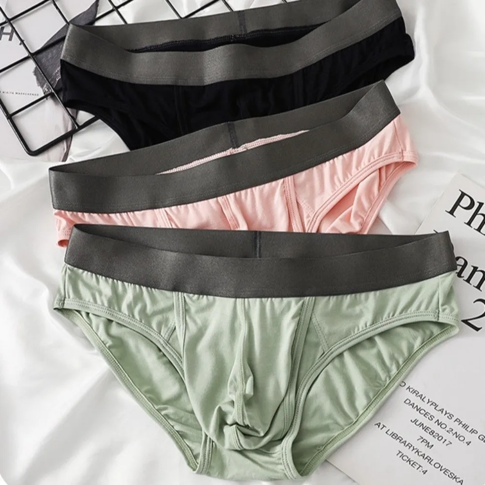 

Bamboo Fiber Summer Thin Briefs Men Thin Underpants 2-in-1 Front Opening Men Front Opening Panties Breathable Splicing