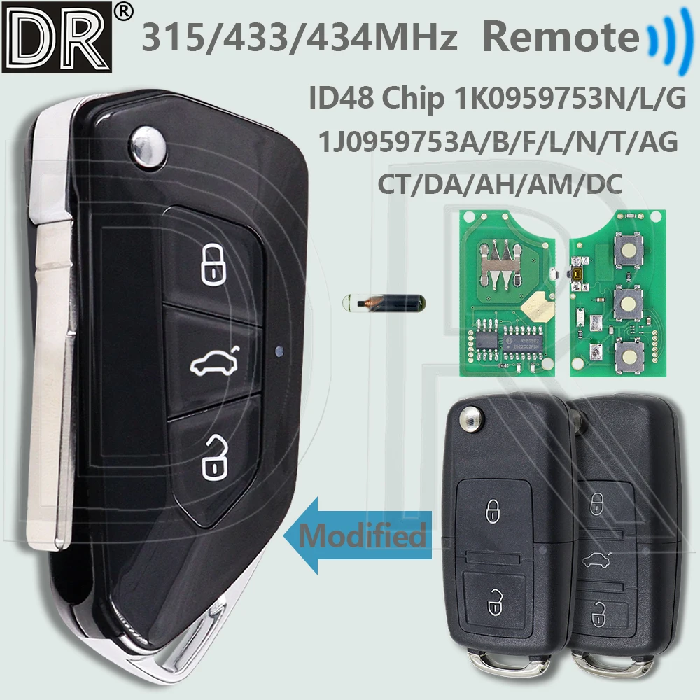 

DR B5 Model ID48 Chip Car Remote Key For VW Volkswagen Polo Golf Seat Octavia Skoda Caddy Jetta Bora Tiguan Lavida Beetle EOS