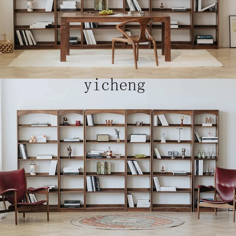 

ZK arch bridge bookcase black walnut living room full wall combination bookshelf floor storage free combination shelf