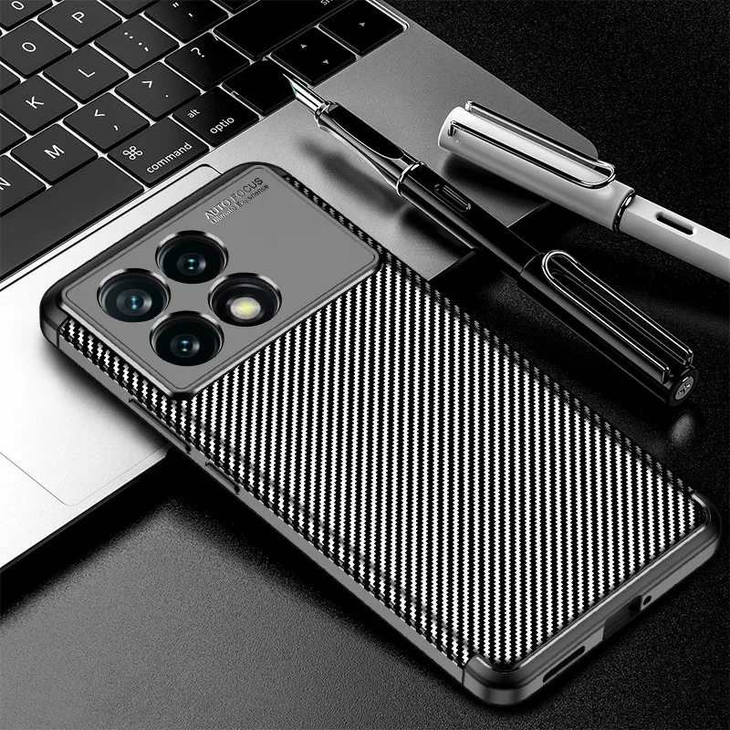 For Xiaomi Poco X6 Pro 5G Case Bumper Anti-knock Soft Silicone Carbon Fiber Back Case For Poco X6 Pro Cover For Poco X6 5G Case