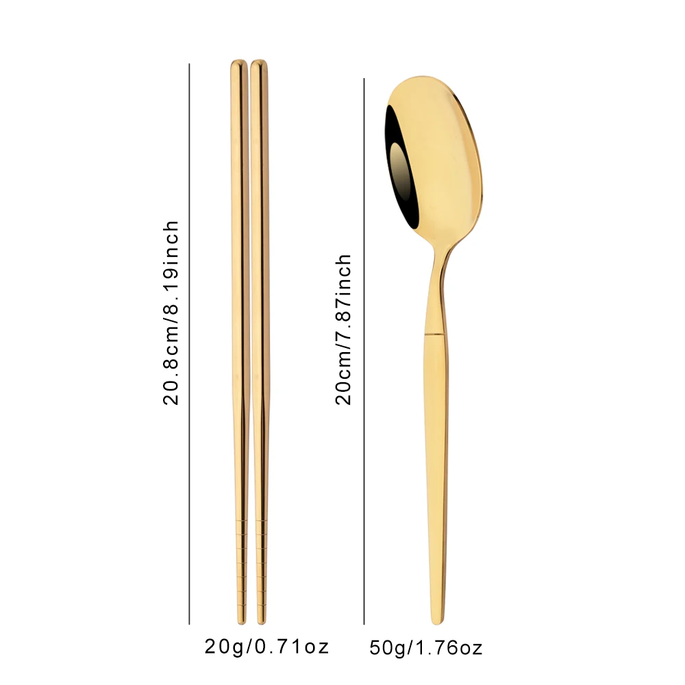 8Pcs Korean White Golden Dinnerware Set Stainless Steel Tableware Spoons Chopsticks Cutlery Set Kitchen Flatware Service for 4 - view 3
