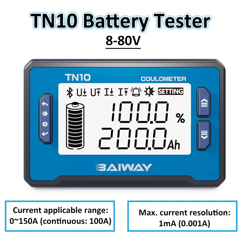 8-80V 100A Coulomb Counter Meter Battery Tester Built-In Sampling Coulomb Meter High Precision Battery Capacity Indicator 