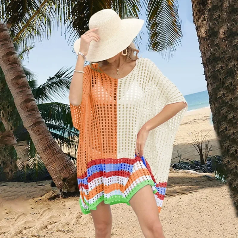 

2024 summer new women's patchwork hollowed out beach skirt loose oversized bikini top for women SFC26-3