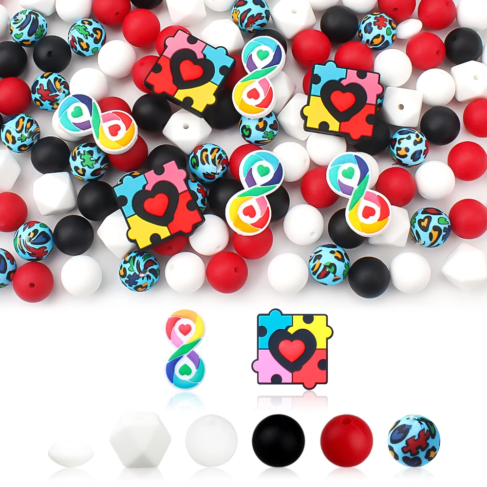 30Pcs Silicone Beads Caring for Autism Theme Beads Set For Jewelry Making DIY Bracelets Necklaces Jewellery Accessories Gifts