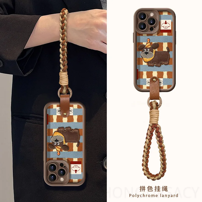 

Кожаная сумка для барабанов, милые чехлы для телефонов с вышивкой щенка для iPhone 17, air 11, 12, 13, 14, 16, Pro Max 15 plus, противоударная задняя крышка