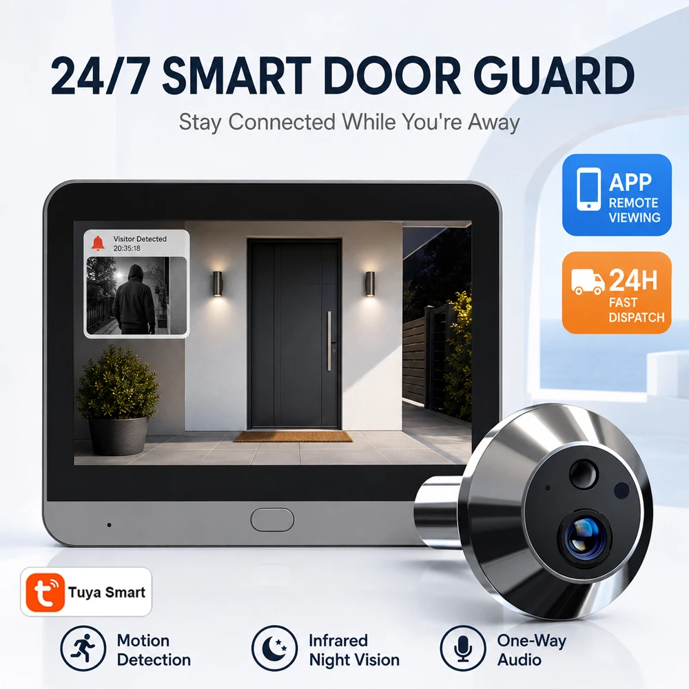 Tuya Smart Peephole Camera Video Doorbell PIR Motion Detection IR Night Vision Digital Door Viewer for Home Security Monitoring