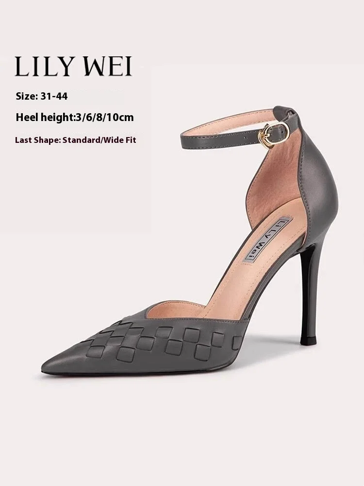 

Spring and summer pointed toe hollow simple braided widened sandals high-heeled banquet large size small size women's shoes
