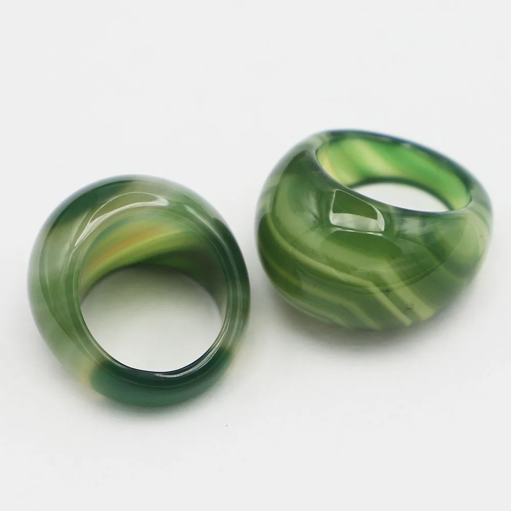 Big Natural Stone Smooth Finger Ring Engagement Green Agate Wedding for Men Bands Luxury Jewelry Wholesale 15MM 17#18#19#2PCS