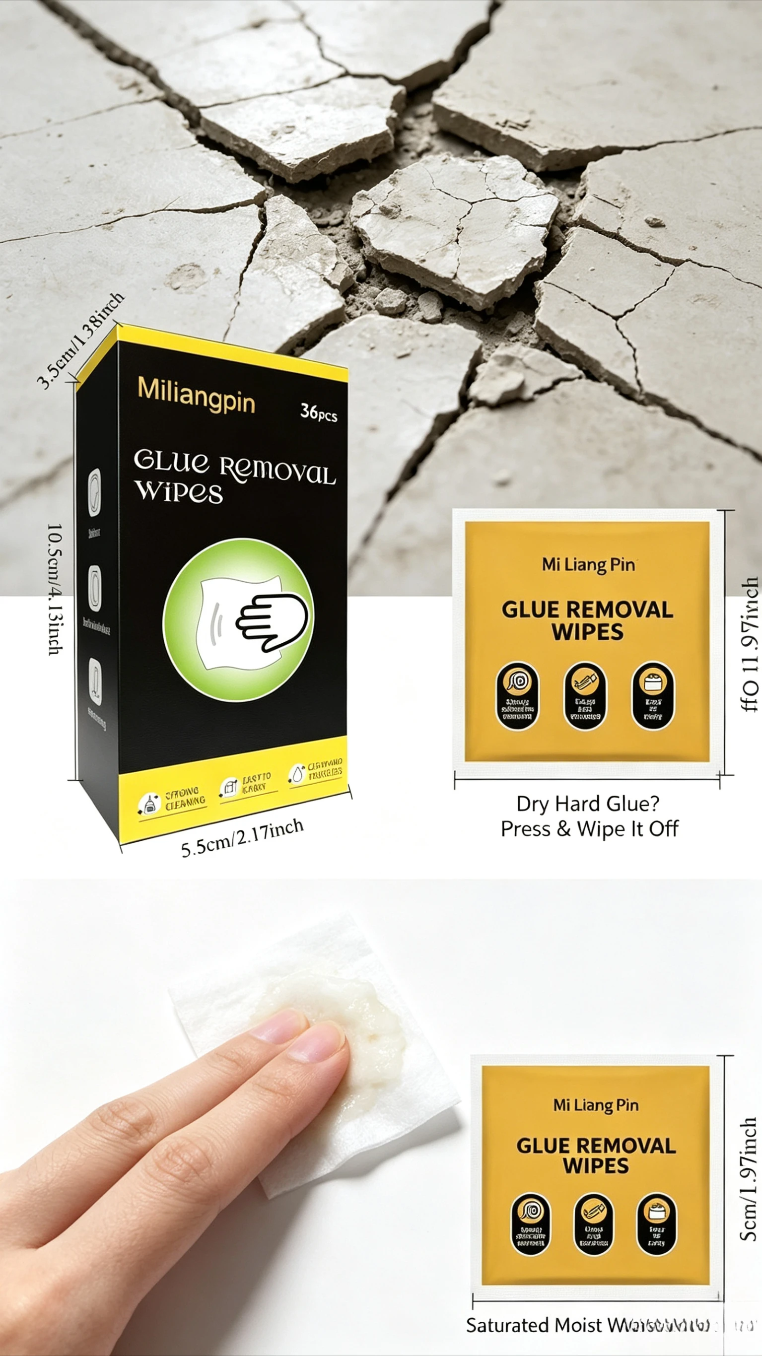 Adhesive Residue Remover Wipes, Easily Remove Long-Standing Adhesive Residue, Individually Wrapped for Convenient Carrying.