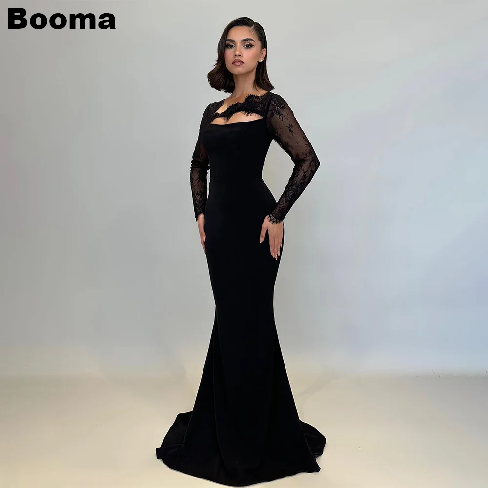 

Booma Black Elegant Mermaid Evening Dresses Long Sleeves Lace Women's Formal Occasion Dress Sheath Party Prom Gowns Bespoke