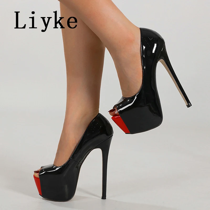 Liyke Designer High Heels For Ladies Cozy Patent Leather Peep Toe Party Stripper Pole Dance Shoes Platform Pumps Women Stiletto