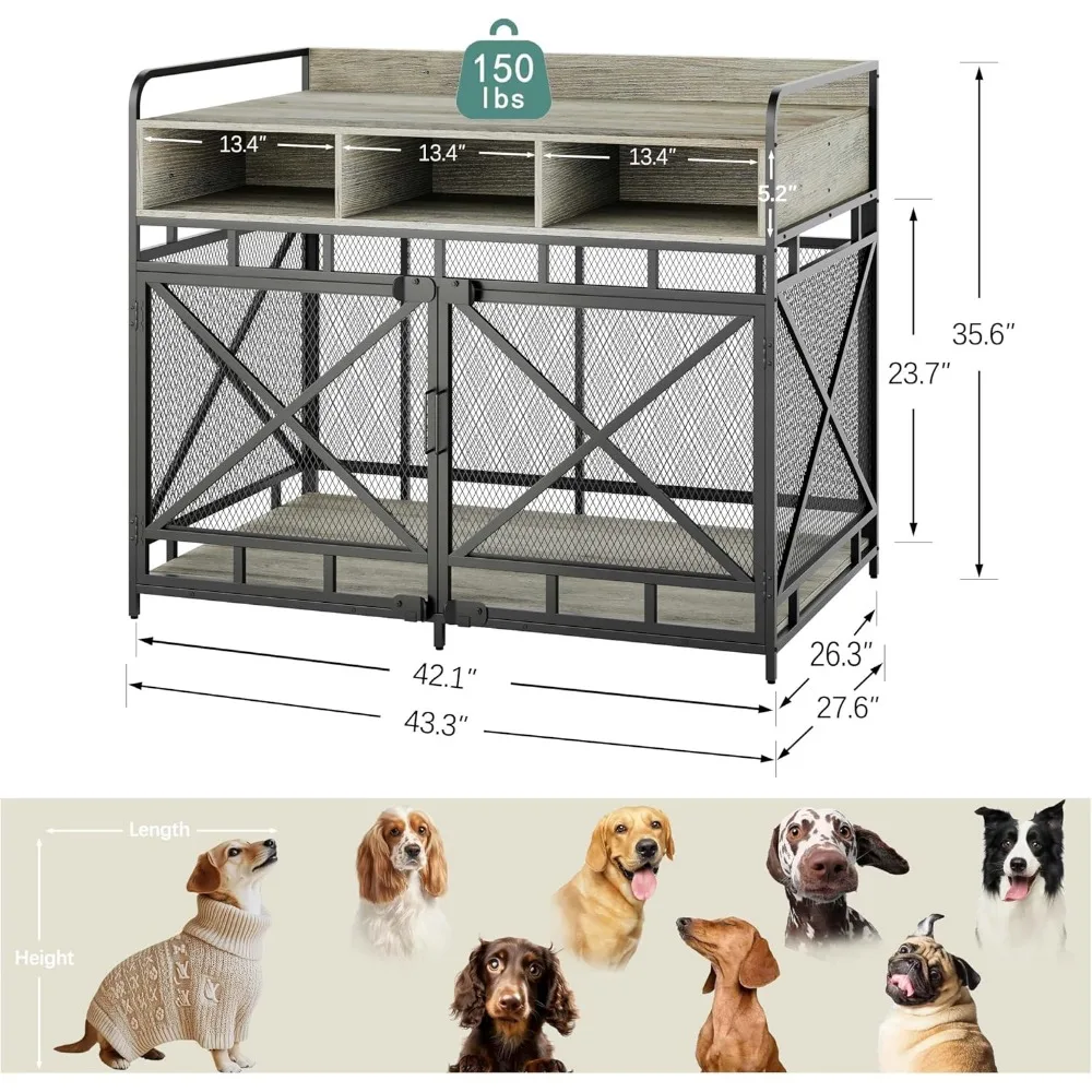 43インチの頑丈な木製犬小屋兼エンドテーブル、XLサイズの犬小屋家具（大型犬用）、装飾的な室内用犬小屋
