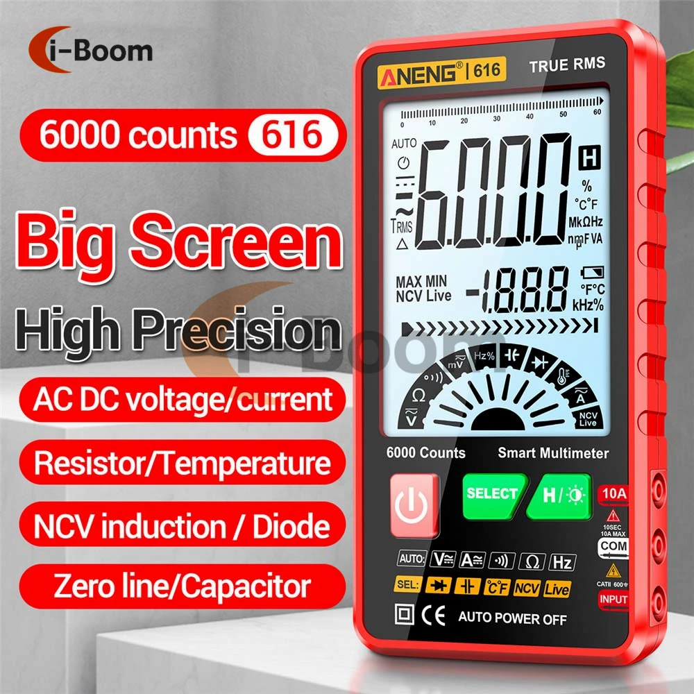 ANENG 616 Smart Multimeter Large Screen Backlight Display 6000 Counts Voltage Current Inductance Ohmmeter  Electrical Instrument