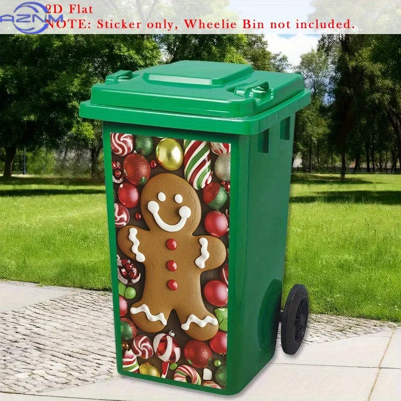 1pc Gingerbread for Man Trash Can Stickers - Self-Adhesive Removable PVC Decals with Glossy Finish, Candy & Cookie Design (Gin