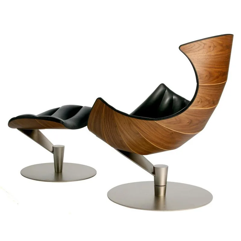 

Contemporary Fjord Leather Lobster Lounge Chair Ottoman Lounge Home Living Room Lund Perlman Revolving Modern Apartment Villa