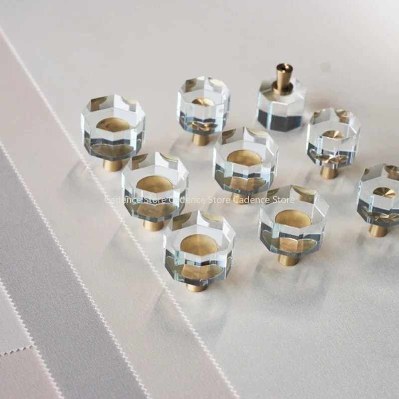 Luxury Brass + Crystal Grass Cabinet Knobs T-base Transparent / Black Kitchen Cabinet Door Handle Drawer Pulls Furniture Handles
