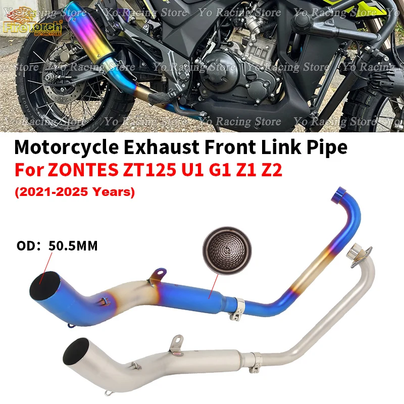 

For Zontes ZT125 ZT 125 U1 G1 Z1 Z2 2021 - 2025 Motorcycle Exhaust System Stainless Front Link Pipe Connecting 51mm Muffler