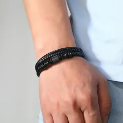 Trendy Leather Bracelets Men Stainless Steel Multilayer Braided Rope Bracelets For Male Bracelets Jewelry Pulsera Hombre