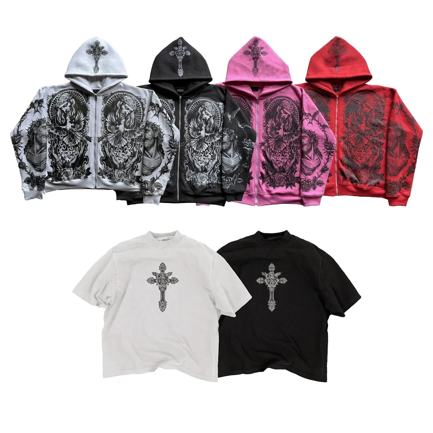 FORGIVE ME Jesus Cross Pattern Print Hooides Men Y2K Autumn Winter Long Sleeve Casual Oversized Sweatshirt Streetwear Women Tops