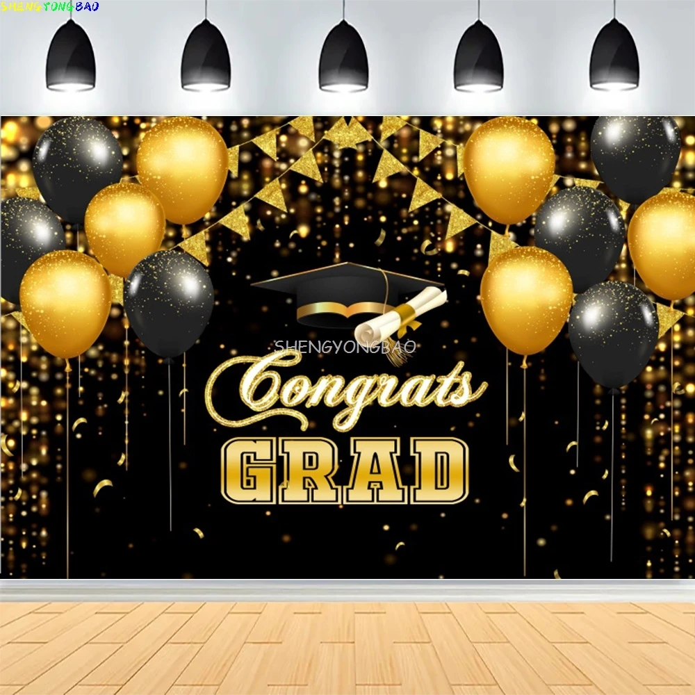 

Unforgettable Moment Graduation Banner Photography Background Golden Balloon Party Decoration Photography Background ED-03