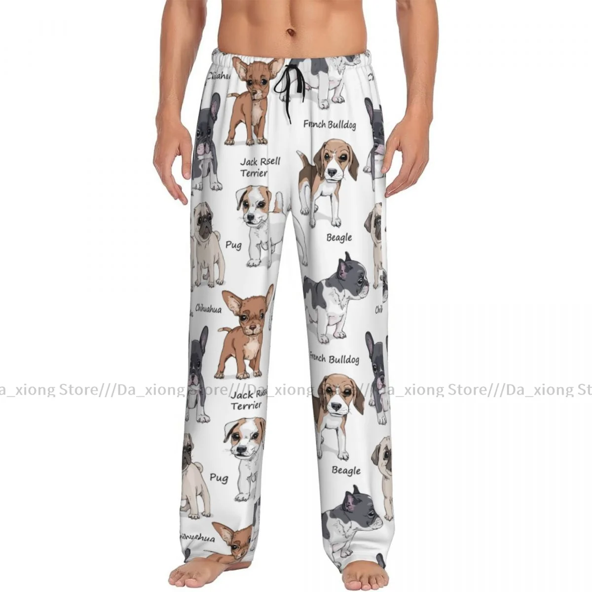 Ropa de dormir para hombre, pantalones sueltos para dormir, pijamas para perros, Bulldog Francés, Beagle, Jack, Parker, Terrier, Chihuahua, Pug, ropa de casa informal