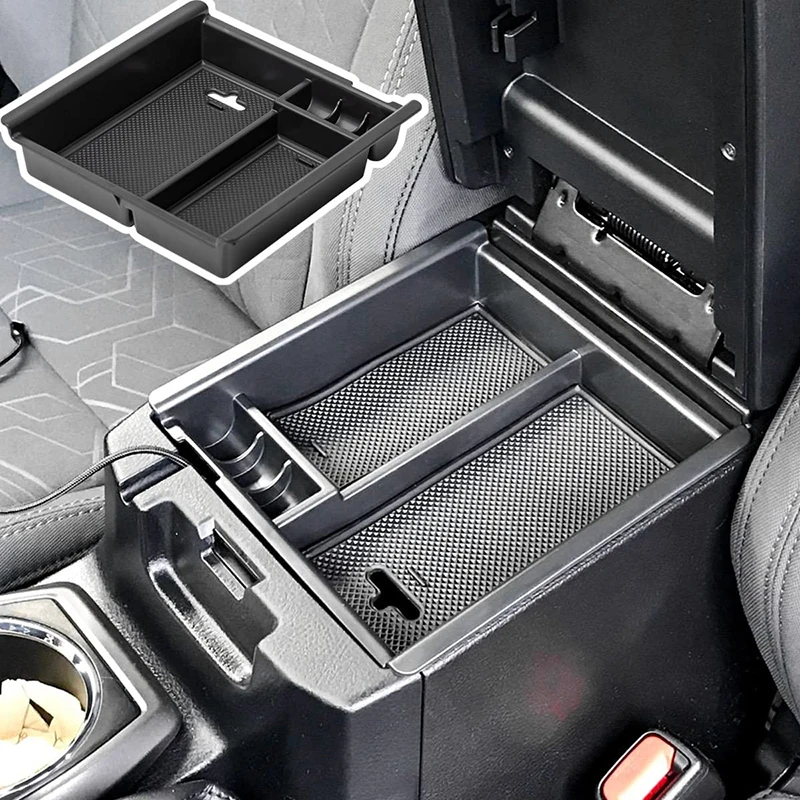 

Center Console Accessory Organizer Compatible For Toyota Tacoma 2016-2022 2023 ABS Material Armrest Box Insert Tray (Black Trim)