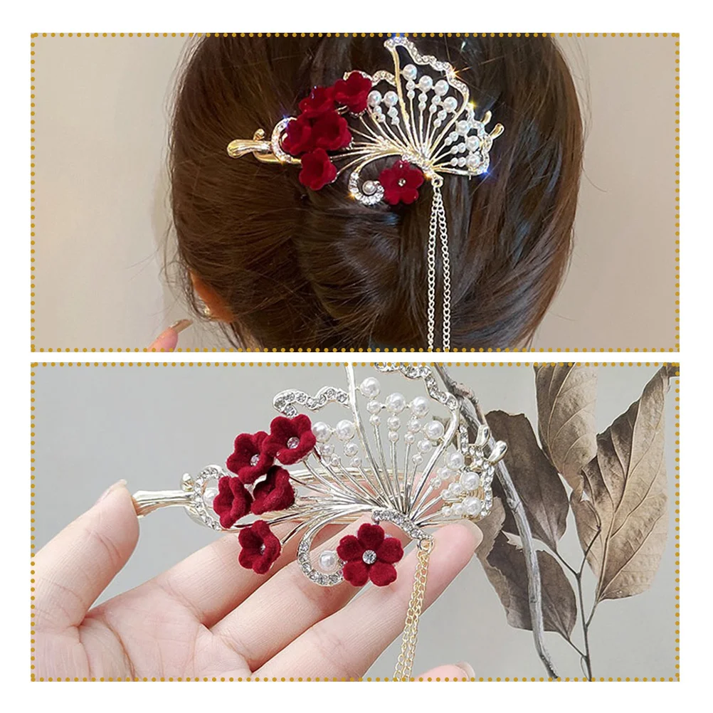 

Decorate Camellia Headdress Miss Imitation Pearls Decorative Hair Clips for Women