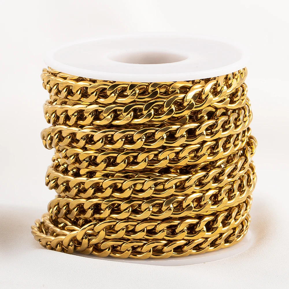 

2Meters Gold Plated Tone 3mm Width Curb Link Chain Stainless Steel NK 1:1 Chain for DIY Handmade Necklace Bracelet Making Supply