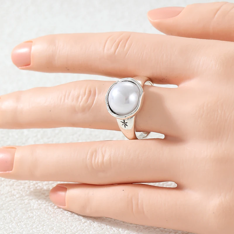 Vintage Inlaid Imitation Turquoise Women's Ring Design Silver Color Geometry Daily Wear Party Jewelry Anniversary Gift