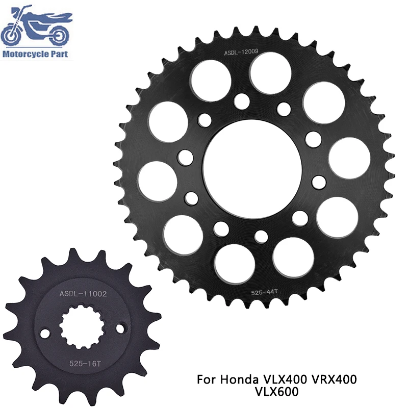 Motorcycle 525 44T/16T Front Rear Sprocket Gear Wheel For Honda VLX400 Shadow VRX400 T Roadster NC33 VLX600 Shadow 1990 44T 16T