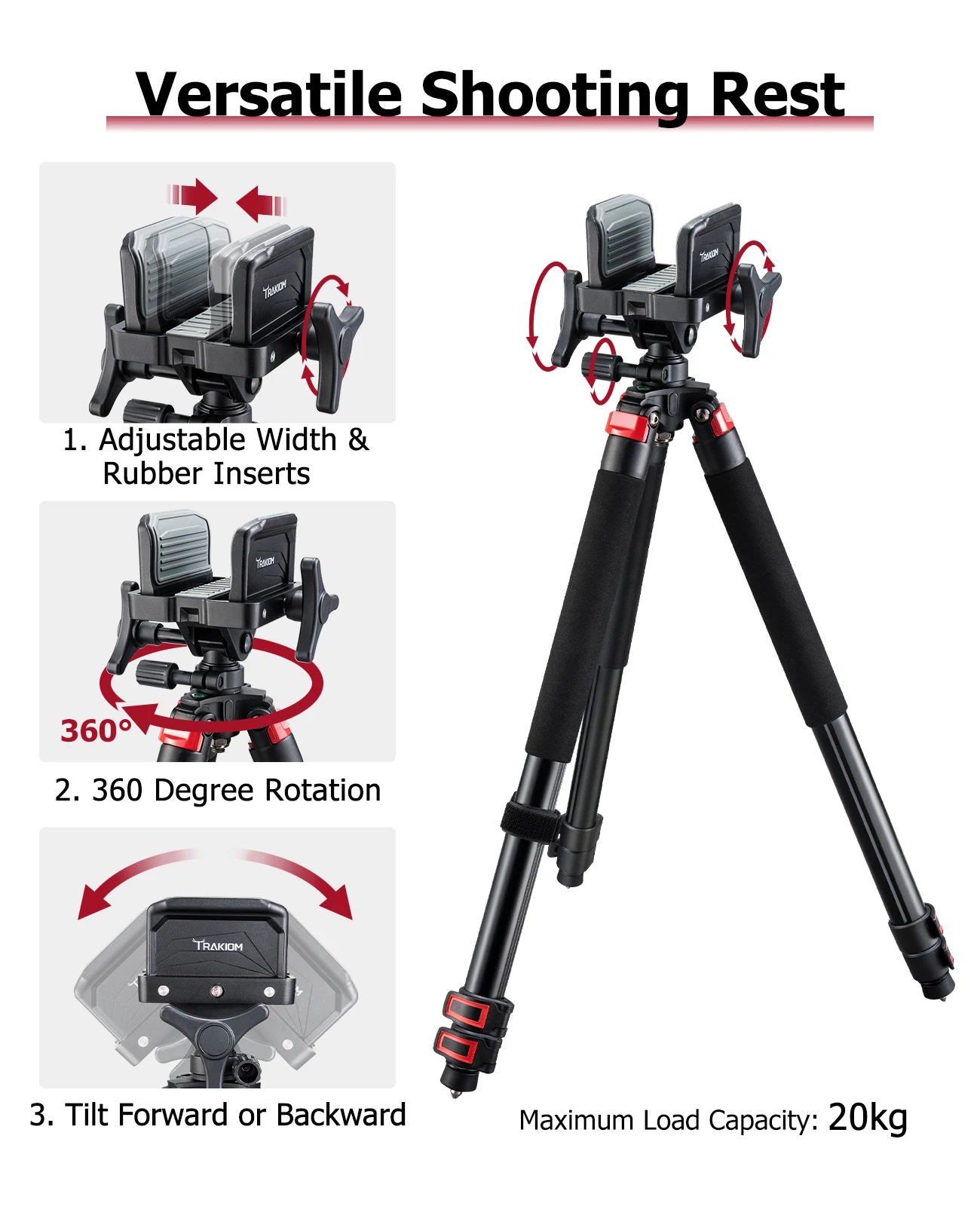 Tripod Hunting Rest with Durable Frame Stick Shooting Tripod with Rotatable Head Tri-Stand Base Aluminum