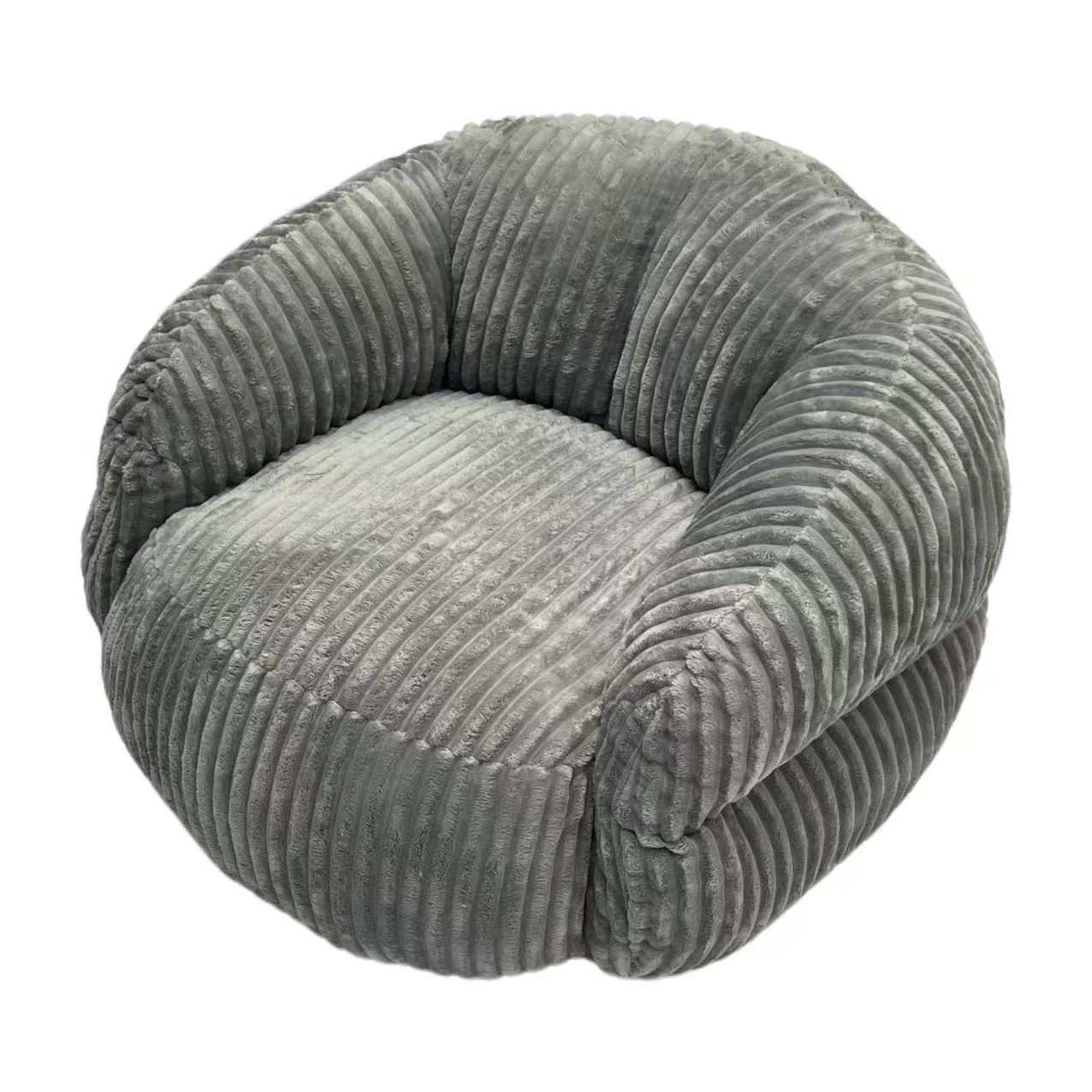 #Modern Grey Corduroy Accent Compression Sofa Chair Plush Upholstered Lounge Vacuum Packed Armchair 5-Year Warranty for Living