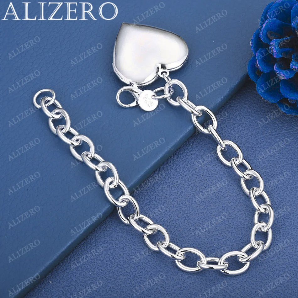 ALIZERO 925 Sterling Silver Heart Photo Frame Bracelets For Women Men Wedding Party Gifts Charms Bracelet Fashion Jewelry
