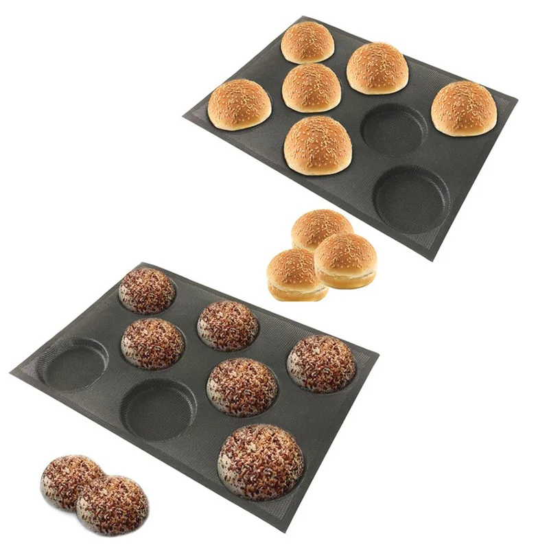 Cavity Black Porous Silicone Mold Cookie Hamburger Mould Non Stick Bakeware Round Shape Bread Eclair Tray Baking Tools