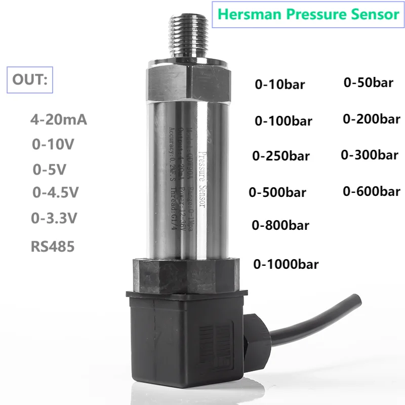 NPT1/4 Hydraulic Pressure Transmitter 25bar 100bar 150bar 500bar DC5V Pressure Gauge  0-5V 0.5-4.5V RS485 Pressure Sensor