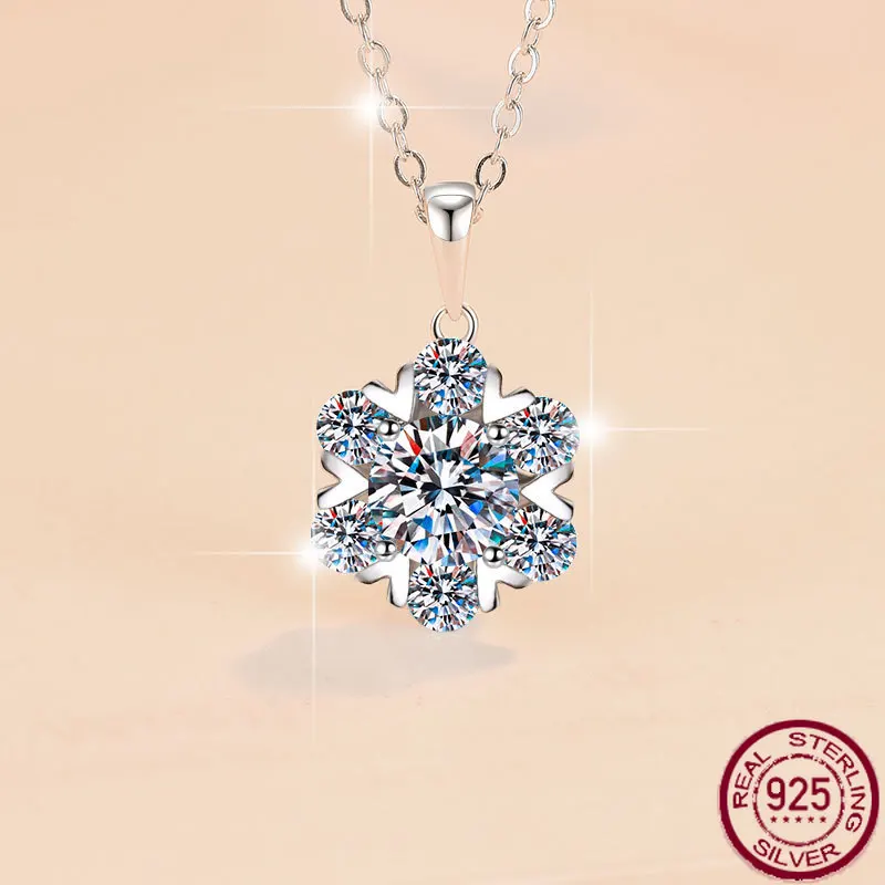 

Новое колье из стерлингового серебра 925 пробы, 1-каратный кулон с муассанитом, высококачественный модный аксессуар со снежинками, свадебные украшения