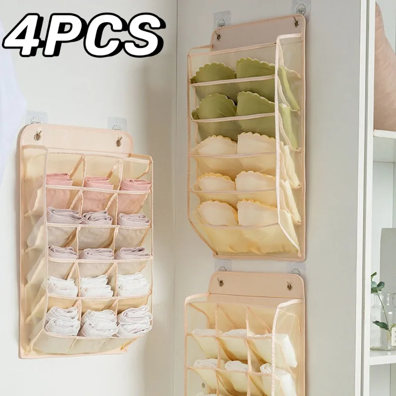 4Pcs Underwear Panty Storage Hanging Bag Wall Mounted Bra Storage Organizer Rack Home Closet Organizer Storage Bags