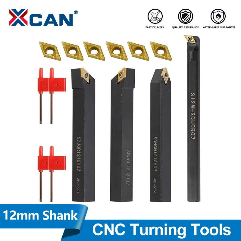 

XCAN 4pcs 12mm Shank CNC Lathe Turning Tool Holder Boring Bar with 10pcs Carbide Inserts Wrenches Set for Turning Threading