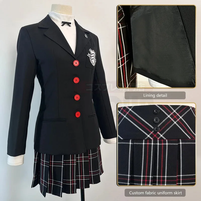 HOLOUN P5 juego Kasumi Yoshizawa Cosplay disfraz peluca uniforme escolar bordado insignia escolar traje a cuadros JK falda camisa Rosa Net