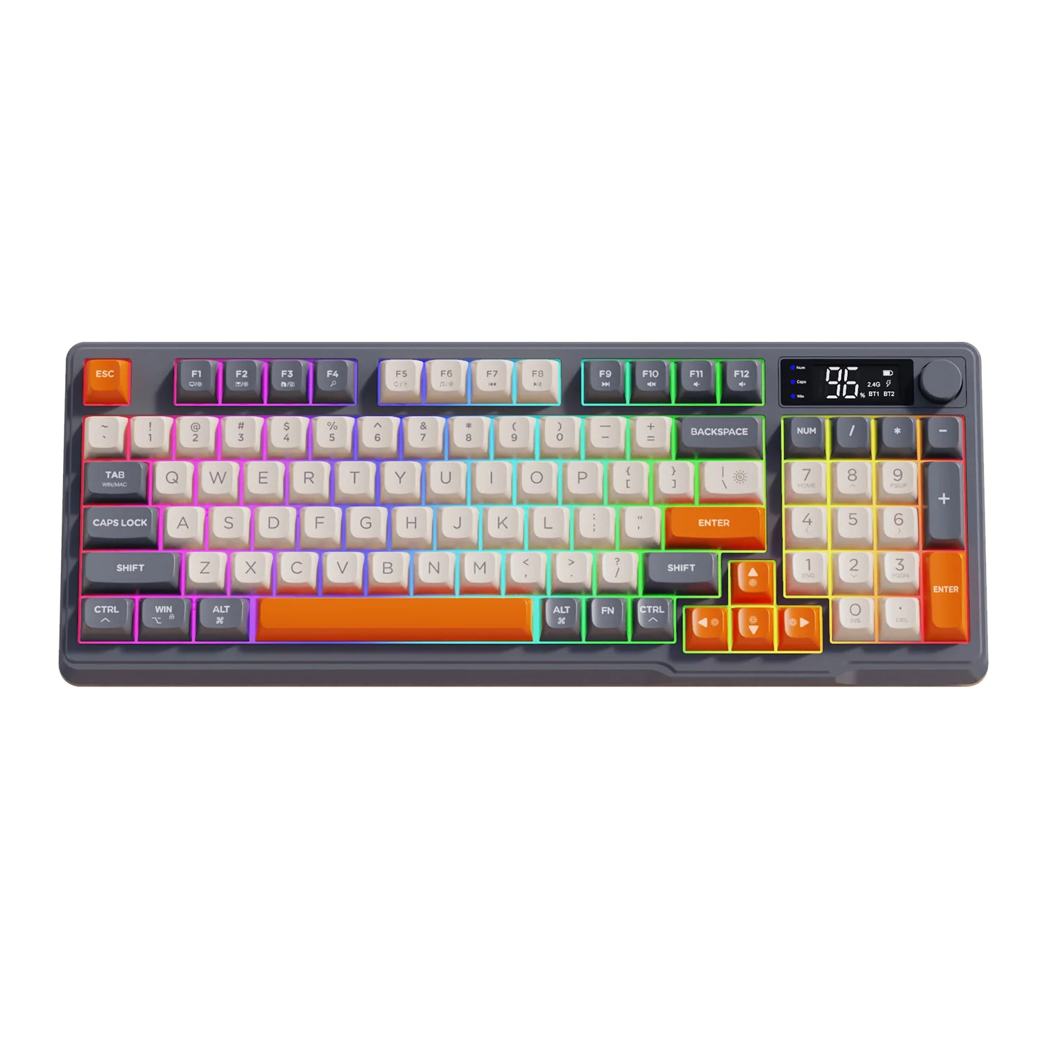 Imagem -06 - Livre Wolf M96 sem Fio Bluetooth Modo Duplo Teclado de Sensação Mecânica Pbt Tampa Esférica com Botão de Exibição Teclado para Jogos